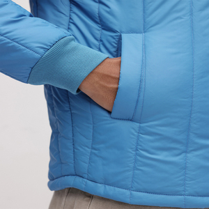 Men's Blue Quilted <b>Jacket</b> Stand Collar Zipper Closure Casual Autumn Outerwear Polyester Wadding Regular Length - Product Image 5