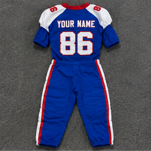 Conjunto de Uniforme de Fútbol Americano Personalizado Azul para Hombre Adulto con Número 86, Cuello en V, Manga Corta, Pantalones de Malla Transpirable y Cinturón - Product Image 2