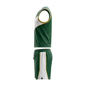 Ensemble uniforme de basket-ball vert, blanc et or, impression par transfert thermique, respirant, 100% Polyester, vêtements de sport unisexes pour adultes, AMKOOR - Product Image 4
