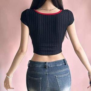 Blusa de Manga Larga con Cuello Halter, Tejido de Punto Acanalado Negro, Ecológica, Elegante, para Mujer, Estilo Otoñal - Product Image 5