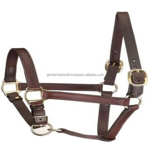 Produits de course équitation licol de cheval en cuir uni marron rembourré à double couture fait à la main avec quincaillerie en laiton - Product Image 2