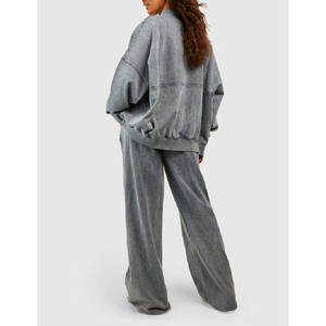 Survêtement vintage personnalisé pour femme avec fermeture éclair, veste en molleton 100 % coton et pantalon de survêtement à jambes larges, marque privée OEM - Product Image 2