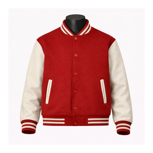 Varsity <b>Jacket</b> Daily Outfit Winter <b>Jacket</b> Custom <b>Red</b> Varsity <b>Jackets</b> Wool Body Pu <b>Leather</b> Sleeves Oem Private Label - Product Image 1