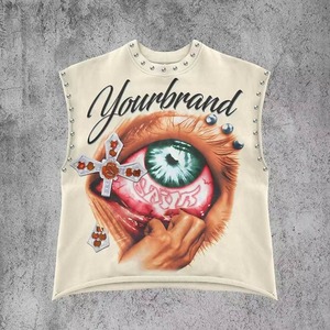 Camiseta sin mangas vintage con lavado ácido y gráfico DTG de peso pesado personalizada por el fabricante, top sin mangas con pedrería para hombre - Product Image 2