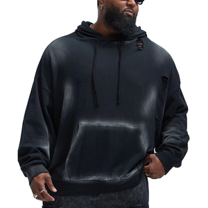 Sudadera con capucha extragrande personalizada, desgastada y con efecto pulverizado, de felpa gruesa de 400 GSM, 100% algodón, con bolsillo canguro, para ropa urbana. - Product Image 4