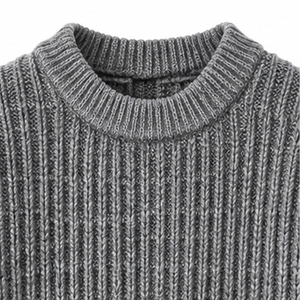 Suéter de Punto Acanalado Gris para Hombre, Manga Larga, Color Sólido, 100% Acrílico, Grueso, Suéter de Invierno Tejido - Product Image 4