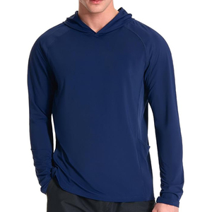 Men's Navy <b>Blue</b> <b>Long</b> <b>Sleeve</b> Hoodie UPF 50 Quick Dry Fishing Wear Solid Color Pullover <b>Top</b> - Product Image 1