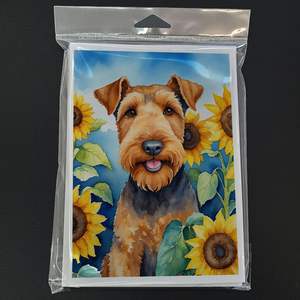 Whimsical Airedale Terrier en girasoles TARJETAS DE NOTAS Paquete de 8 tarjetas de felicitación en blanco A7 tamaño 5x7 con sobres - Product Image 3