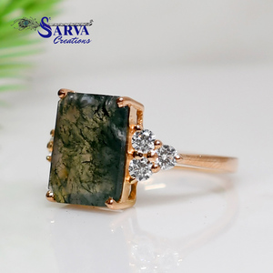 Moss Agate Square 925 Sterling <b>Silver</b> Engagement <b>Cubic</b> <b>Zirconia</b> <b>Ring</b> Vintage Wedding Party Fine Jewelry Women Best - Product Image 6
