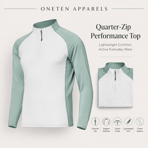ONETEN APPARELS Sweat-shirt à manches longues et col zippé pour homme, couleur unie, séchage rapide, coupe sportive ajustée, longueur normale - Product Image 2