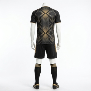 Custom <b>Black</b> Gold Geometric Pattern Soccer Uniform Set Short Sleeve Football Jersey Shorts <b>Socks</b> - Product Image 4