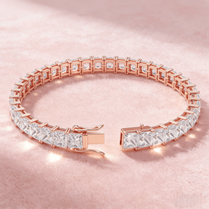 AMBER JEWELS Moissanite <b>Charm</b> <b>Bracelet</b> Emerald Cut Channel Setting Geometric Design <b>Silver</b> Plated 925 <b>Silver</b> Unisex Luxury Gift - Product Image 2