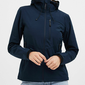Custom Waterproof Softshell Jacket Women Windproof Outdoor Hooded Sportswear Navy Blue Breathable Full Zip <b>Coat</b> <b>Top</b> - Product Image 1