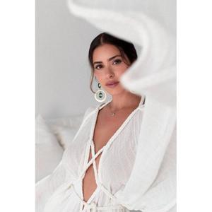 Boho Criss-Cross <b>Neck</b> Pleated Floor-Length A-Line Three Quarter Regular Fit Knitted Solid Color Summer Holiday Celebration <b>Wrap</b> - Product Image 2
