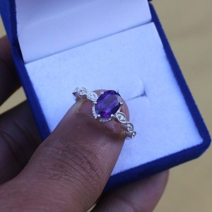 Bague en améthyste naturelle, argent sterling 925, pierre de naissance de février, bague de promesse, cadeau d'anniversaire pour femme - Product Image 6
