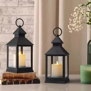 <b>Mini</b> Black Square Hanging Metal Flameless LED Tea Light <b>Lantern</b> Set Birthday Indoor Outdoor Patio Table Garden Lamp - Product Image 2