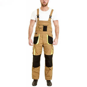 Overoles de Seguridad de Trabajo de Lona de Dos Tonos Color Caqui y Gris, Estilo Mecánico, Personalizados - Product Image 1
