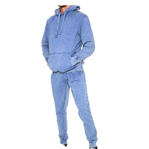 Ensemble de survêtement décontracté ECHO EDGE pour homme, coupe régulière, respirant, en polyester délavé bleu, style streetwear, avec sweat à capuche et pantalon de jogging - Product Image 1