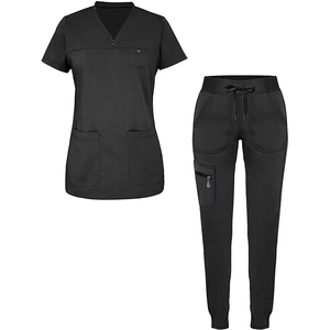 Ensemble de tenue médicale premium couleur prune, personnalisable, pour infirmière d'hôpital, avec haut à col en V et pantalon cargo, tenue de travail pour médecin et infirmière - Product Image 3