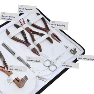Kit de herramientas para extensiones de cabello con alicates de crimpado de microanillos, alicates para abrir y quitar cuentas, alicates para extensiones de cinta, herramienta de gancho y bucle, y estuche de rexina. - Product Image 3