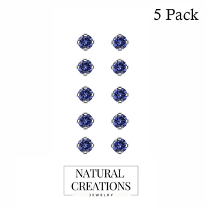 Best 925 Sterling Silver Tanzanite Cut Butterfly Lock Luxury Stud <b>Earrings</b> Prong Setting Trendy Party & Wedding Pack 5 Pairs - Product Image 1