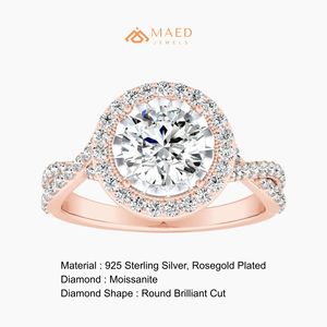 แหวนหมั้นทรงกลมประดับโมอิสซาไนต์ทรงกลมแบบ Halo Prong Setting ชุบทองคำสีกุหลาบ สำหรับผู้หญิง ของขวัญเครื่องประดับเจ้าสาว สไตล์หรูหราแบบอเมริกัน - Product Image 5
