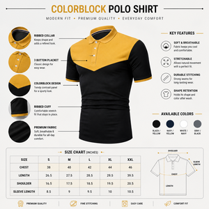 <b>Men's</b> Color Blocked Polo <b>Shirt</b> Short Sleeve Breathable Knitted Casual Design Front Logo <b>Yellow</b> And Black Custom Made T <b>shirt</b> - Product Image 6