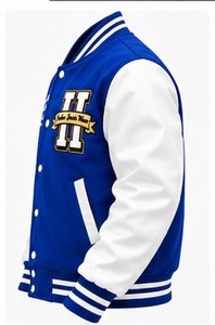Chaqueta Varsity para Hombre, Color Azul y Blanco, Logotipo Bordado, Cuello Camisero, Estilo Preppy, Ropa de Otoño - Product Image 3