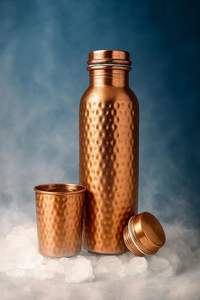 Premium pure <b>copper</b> <b>bottle</b> for ayurvedic <b>drinking</b> hammered finish water <b>bottle</b> for home gym office travel durable eco friendly - Product Image 3