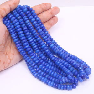 Magnifiques perles d'opale bleu riche, forme ronde, lisses, 16 pouces, 7-10 mm, perles d'opale bleue unie, pour la création de bijoux. - Product Image 1