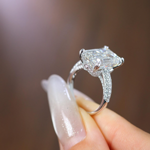 Bague en or blanc taille émeraude avec diamant de 5,40 carats, bijoux de fiançailles et de mariage en diamant de laboratoire, plaqué or 14 carats, vermeil éternité - Product Image 4