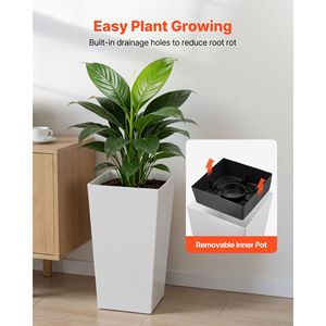 Ensemble de 2 pots de fleurs modernes en plastique de 22 pouces de hauteur pour plantes d'intérieur/extérieur, pour véranda avant, plantes d'intérieur/extérieur - Product Image 5