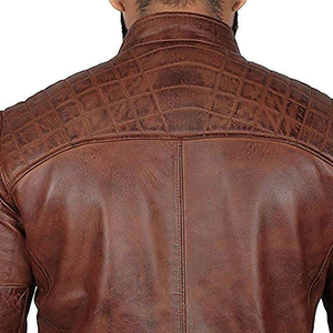Chaqueta de cuero genuino para hombre de marca personalizada con cierre de cremallera y bolsillos, para otoño e invierno. - Product Image 4