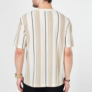 Camiseta de Manga Corta a Rayas para Hombre con Estampado Infinito, Cuello Redondo, Corte Regular Informal, Transpirable, de Algodón Tejido - Product Image 2