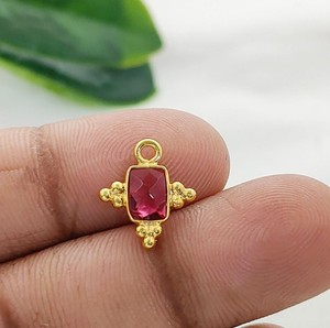 DIY Aquamarine Gemstone Brass Gold Plated Charms – Rectangle Crystal Connectors for Jewelry Making - Product Image 3