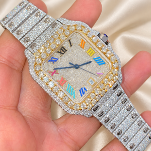 Montre mécanique de luxe carrée à quartz Raj Gems, bracelet en acier inoxydable, verre saphir, lunette en moissanite, cadran analogique, date, unisexe - Product Image 2
