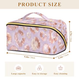 Floral Microfiber Cosmetic Bag Large Capacity <b>Makeup</b> Organizer Zipper Toiletry <b>Case</b> with Soft Handle for Travel - Product Image 2