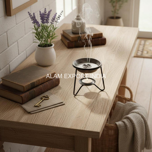 Brûleur d'encens et d'huiles essentielles en fil de fer noir thermolaqué avec support métallique, bol à huile, best-seller pour la maison et la religion - Product Image 5