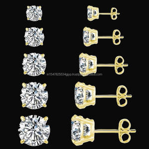 Unisex 14K Yellow Gold Plated Solitaire Stud Earrings Brilliant Round Cut VVS Moissanite Diamond for Anniversary - Product Image 2