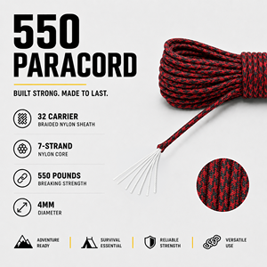 Cuerda de Paracord Roja Camuflada de 4 mm, Cuerda Utilitaria de Nailon Tipo 550 para Acampar, Supervivencia, Manualidades y Bricolaje - Product Image 4