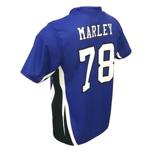 เสื้อฟุตบอลโพลีเอสเตอร์ระบายอากาศได้ดีสำหรับผู้ชาย ปรับแต่งได้ตามต้องการ สีน้ำเงิน แต่งแถบข้างสีขาวและดำ ชุดกีฬาสำหรับมืออาชีพ - Product Image 2
