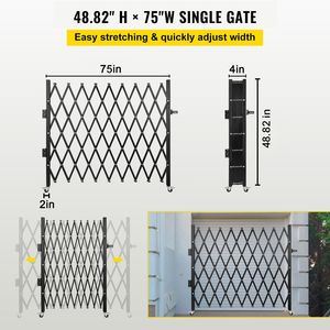 Cancello di Sicurezza Pieghevole in Acciaio a Fisarmonica 74"W X 51.57"H, Porta Flessibile Espandibile per Applicazioni in Palestra - Product Image 3