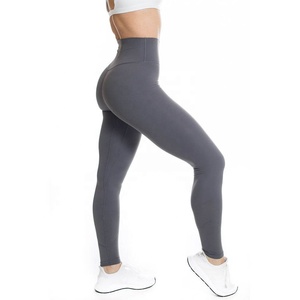 2026 Custom Quality Women's Solid High Waist <b>Flared</b> Leg Yoga <b>Leggings</b> Full Length Seamless Elastic Waist Gray Spandex Polyester6 - Product Image 3