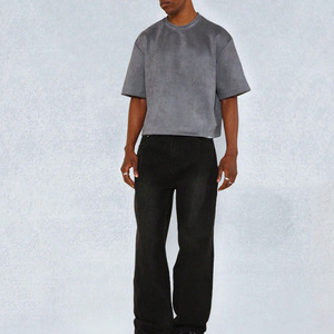 T-shirt court oversize en suède pour homme, toucher doux premium, manches courtes, tee-shirt vierge, logo personnalisé, OEM, streetwear, vente en gros, chemises pour hommes - Product Image 4