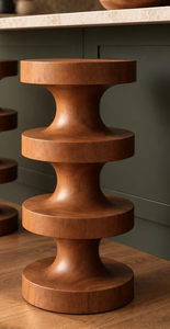 Luxury Solid Wooden Accent <b>Stool</b> Tiered Totem Design <b>Small</b> Coffee Side Table Minimalist Wooden Pedestal Chair Hotel & bar Decor - Product Image 6