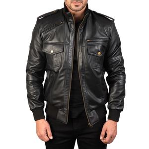 High Quality Soft Cowhide <b>Leather</b> Windproof Zip <b>Jacket</b> for Men Custom <b>Retro</b>-Style 'Stone Worn' Slim Fit Standard Thickness - Product Image 3