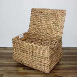 Boîte de rangement en jacinthe d'eau tressée avec couvercle, design bohème, pour articles divers, capacité 5-10 kg - Product Image 4