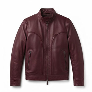 Veste en cuir de motard élégante pour homme, en cuir véritable, fermeture éclair intégrale, col montant, plusieurs poches, doublure douce - Product Image 1