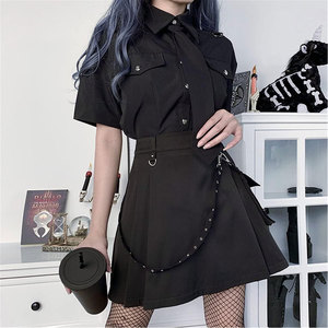 Jupe gothique taille haute noire pour femme, mini, avec chaîne, coupe trapèze courte, plissée, style tennis, meilleure vente - Product Image 2