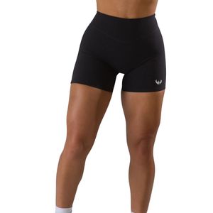 Shorts de sport pour femme, noirs, taille mi-haute, à empiècements, haute élasticité, compression, pour la gym, le yoga, le fitness, la course et l'entraînement - Product Image 1